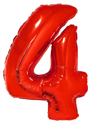 Das Kostümland XXL Zahlen Folienballon 100 cm - Rot Zahl 4 - Riesenzahl Luftballon Dekoration Geschenk für Geburtstag Jubiläum und Party von Das Kostümland