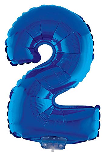 Das Kostümland Zahlen Folienballon 41 cm mit Stab - Blau Zahl 2 von Das Kostümland