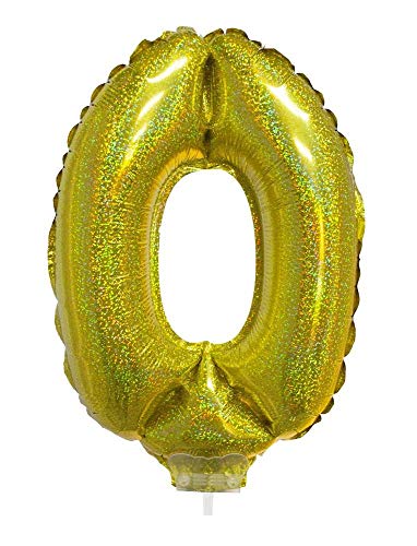 Das Kostümland Zahlen Folienballon 41 cm mit Stab - Holografisch Gold Zahl 0 von Das Kostümland