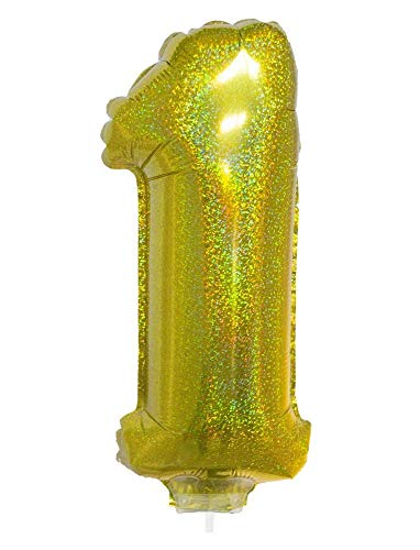 Das Kostümland Zahlen Folienballon 41 cm mit Stab - Holografisch Gold Zahl 1 von Das Kostümland