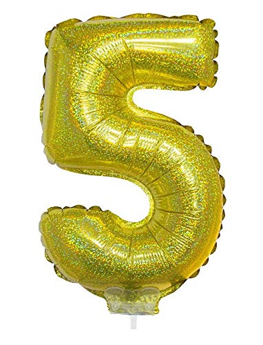 Das Kostümland Zahlen Folienballon 41 cm mit Stab - Holografisch Gold Zahl 5 von Das Kostümland