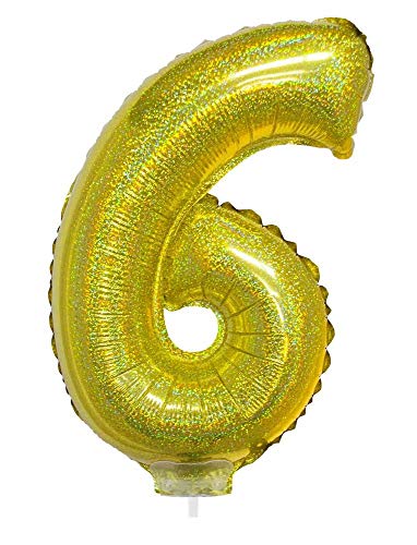 Das Kostümland Zahlen Folienballon 41 cm mit Stab - Holografisch Gold Zahl 6 von Das Kostümland