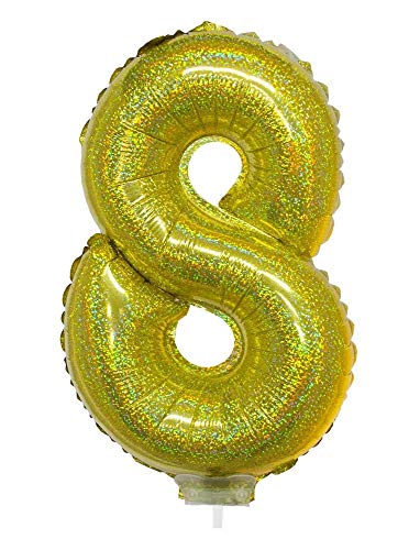 Das Kostümland Zahlen Folienballon 41 cm mit Stab - Holografisch Gold Zahl 8 von Das Kostümland