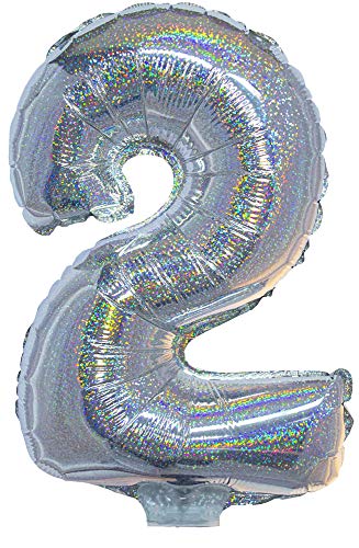 Das Kostümland Zahlen Folienballon 41 cm mit Stab - Holografisch Silber Zahl 2 von Das Kostümland