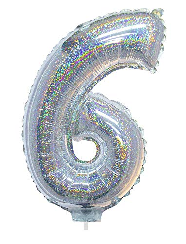 Das Kostümland Zahlen Folienballon 41 cm mit Stab - Holografisch Silber Zahl 6 von Das Kostümland