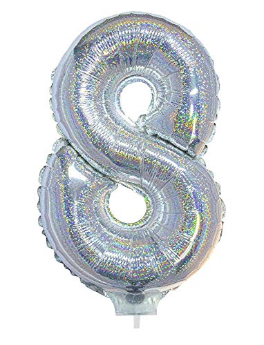 Das Kostümland Zahlen Folienballon 41 cm mit Stab - Holografisch Silber Zahl 8 von Das Kostümland
