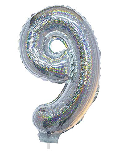 Das Kostümland Zahlen Folienballon 41 cm mit Stab - Holografisch Silber Zahl 9 von Das Kostümland