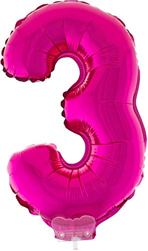 Das Kostümland Zahlen Folienballon 41 cm mit Stab - Pink Zahl 3 von Das Kostümland