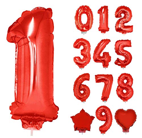 Das Kostümland Zahlen Folienballon 41 cm mit Stab - Rot Zahl 1 von Das Kostümland