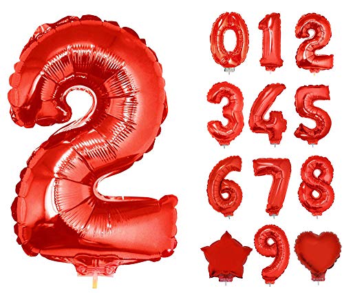 Das Kostümland Zahlen Folienballon 41 cm mit Stab - Rot Zahl 2 von Das Kostümland