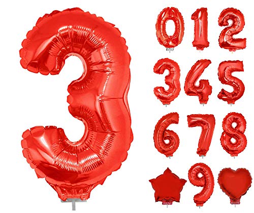Das Kostümland Zahlen Folienballon 41 cm mit Stab - Rot Zahl 3 von Das Kostümland