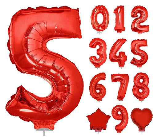 Das Kostümland Zahlen Folienballon 41 cm mit Stab - Rot Zahl 5 von Das Kostümland