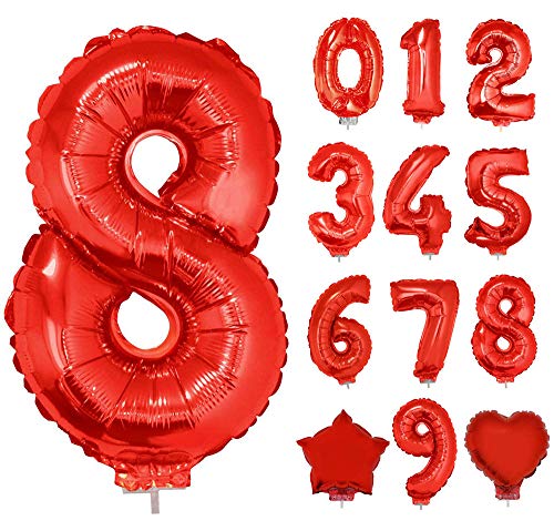 Das Kostümland Zahlen Folienballon 41 cm mit Stab - Rot Zahl 8 von Das Kostümland