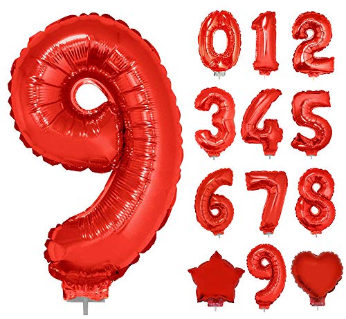 Das Kostümland Zahlen Folienballon 41 cm mit Stab - Rot Zahl 9 von Das Kostümland