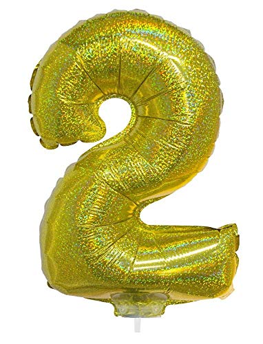 Zahlen Folienballon 41 cm mit Stab - Holografisch Gold Zahl 2 Zahlen Folienballon 41 cm mit Stab - Holografisch Gold Zahl 2 von Das Kostümland