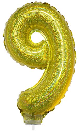 Zahlen Folienballon 41 cm mit Stab - Holografisch Gold Zahl 9 Zahlen Folienballon 41 cm mit Stab - Holografisch Gold Zahl 9 von Das Kostümland