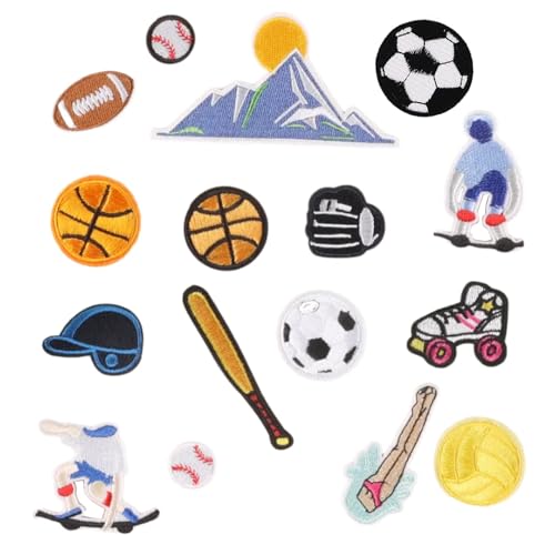16 Stück Sport-Serie Bügelbilder Ästhetische Reparatur Nähen auf Applikation bestickt für Kleidung Tasche von Dasbsug