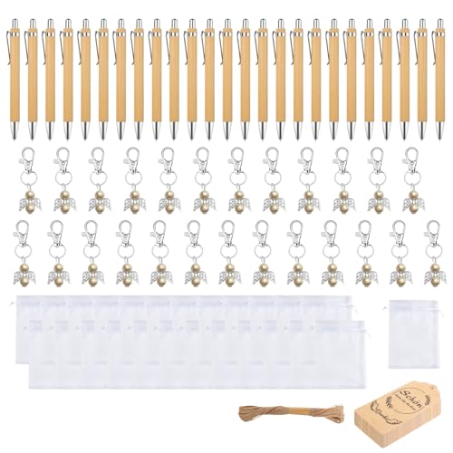 25-teiliges Holz-Kugelschreiber-Set mit geflügeltem Schlüsselanhänger, Büro-Schulbedarf für Babypartys, Hochzeiten, Brautpartys, Holz-Schlüsselanhänger-Stift-Set 25-teiliges Holz-Kugelschreiber-Set mit geflügeltem Schlüsselanhänger, Büro-Schulbedarf für Babypartys, Hochzeiten, Brautpartys, Holz-Schlüsselanhänger-Stift-Set von Dasbsug
