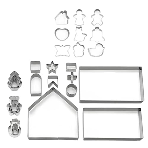 28 Stück Edelstahl Weihnachten Plätzchen Set für Lebkuchen Haus Backen Rostbeständig Gebäck Werkzeug Weihnachten Backzubehör Edelstahl von Dasbsug