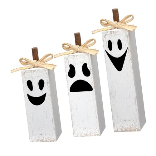 3-teiliges austauschbares bukolisches Holzdekor-Set für Weihnachten, Halloween und Herbst, Tischdekoration, saisonale Holz-Häuser-Akzente von Dasbsug