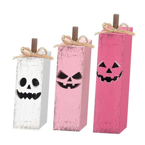 3-teiliges austauschbares bukolisches Holzdekor-Set für Weihnachten, Halloween und Herbst, Tischdekoration, saisonale Holz-Häuser-Akzente von Dasbsug