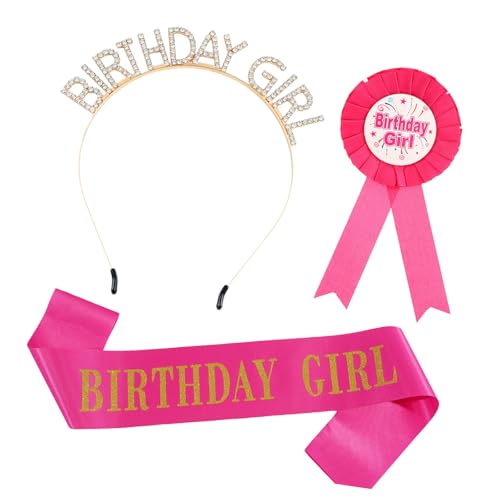 Dasbsug 3-teiliges Geburtstagsparty-Zubehör mit Strasssteinen, Stirnband, Schultergurt, dekorative Anstecknadel, Geburtstagsparty-Dekorationen, Mehrzweck-Party-Dekorationsset von Dasbsug