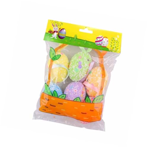 Dasbsug Bunte Eier zum Aufhängen, Dekoration, Set mit 6 kleinen Schaumstoff-Eier, 60 x 40 mm, für Feiertagsparty-Dekorationen und Korbfüller, Partyzubehör von Dasbsug