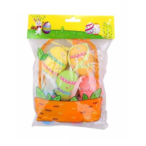 Dasbsug Bunte Eier zum Aufhängen, Dekoration, Set mit 6 kleinen Schaumstoff-Eier, 60 x 40 mm, für Feiertagsparty-Dekorationen und Korbfüller, Partyzubehör von Dasbsug
