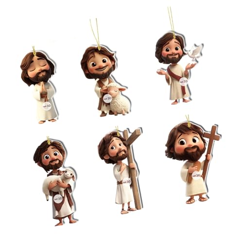 Religiöse 2D-Figuren, Acryl-Anhänger, religiöse Hänge-Ornamente, Auto-Innenausstattung, für Heimdekoration, Schlüsselanhänger, Rucksäcke, Charm, 6 Stück von Dasbsug