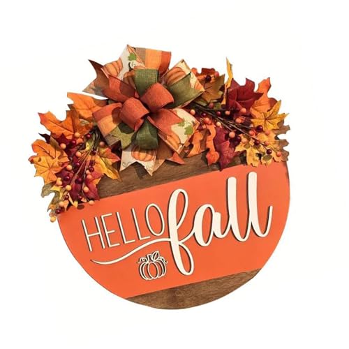 Rustics Herbst-Hello-Schild, 30 cm, Holz-Wanddekoration, natürliche Textur, saisonaler Türhänger für Herbst, drinnen und draußen, saisonale Holz-Wanddekoration von Dasbsug