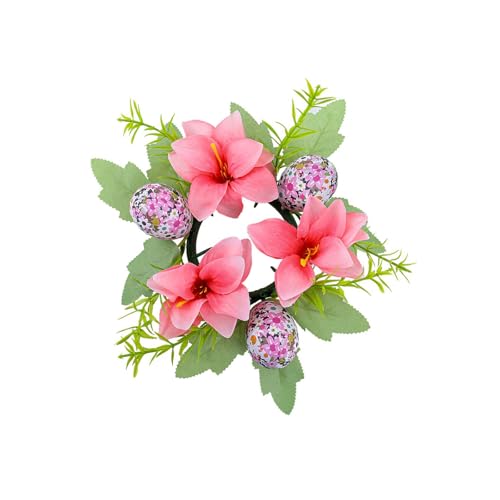 Set mit 4 Ringen, Weinflaschenkranz mit künstlichen Blumen, bunte Eier für Tischdekoration, Innendekoration von Dasbsug