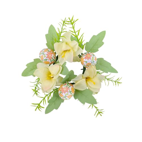 Set mit 4 Ringen, Weinflaschenkranz mit künstlichen Blumen, bunte Eier für Tischdekoration, Innendekoration von Dasbsug