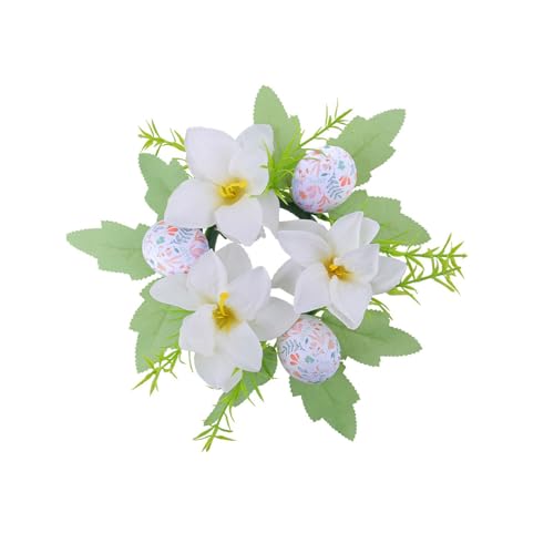Set mit 4 Ringen, Weinflaschenkranz mit künstlichen Blumen, bunte Eier für Tischdekoration, Innendekoration von Dasbsug