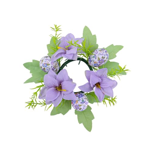 Set mit 4 Ringen, Weinflaschenkranz mit künstlichen Blumen, bunte Eier für Tischdekoration, Innendekoration von Dasbsug