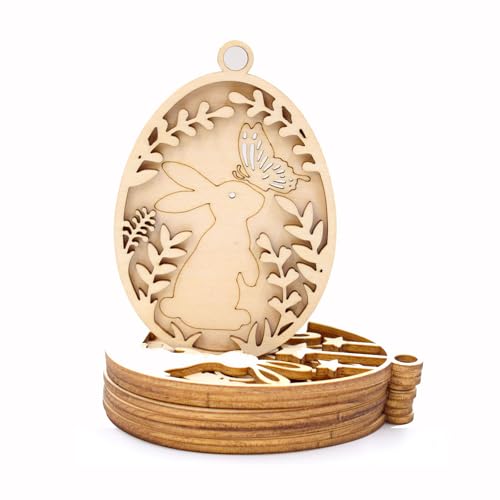 Unlackierte Holzbögen, Kaninchen, Eier, Form, Holzscheiben zum Zeichnen, Malen, Gravieren, Beizen, handgefertigt, Kunst, Handwerk, Klassenzimmer, Kunstbedarf von Dasbsug