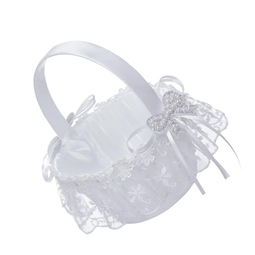 Weißer Blumenkorb für Mädchen, einfache Hochzeit, Blume, Braut, Handheld, für Hochzeitszeremonie, Strass-Dekorationskorb von Dasbsug