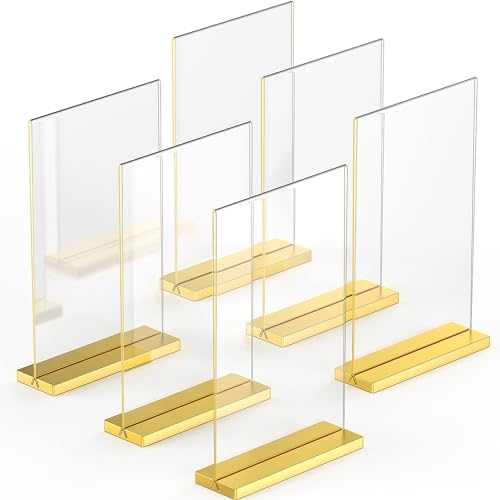 Dasher Products Luxuriöse Acryl Goldrahmen A5, 6er Pack, Eindrucksvolle Fotoausstellungen, Verstärken Sie die Event-Ambiente mit exquisiten goldenen Tischnummernhaltern, Elegantem Gold-Schildhalter von Dasher Products