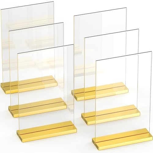 Luxuriöse Acryl Goldrahmen A6, 6er Pack, Eindrucksvolle Fotoausstellungen, Verstärken Sie die Event-Ambiente mit exquisiten goldenen Tischnummernhaltern, Elegantem Gold-Schildhalter von Dasher Products