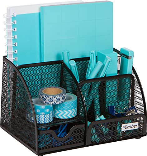 Schreibtischorganizer und Zubehör Büro – 6 Fächer mit Schiebeschublade, Netzoptik, Desktop Organizer zur Aufbewahrung von Stiften, Notizblöcken, Heftern, Rechnungen, Büroklammern (Schwarz – 1 Stück) Schreibtischorganizer und Zubehör Büro – 6 Fächer mit Schiebeschublade, Netzoptik, Desktop Organizer zur Aufbewahrung von Stiften, Notizblöcken, Heftern, Rechnungen, Büroklammern (Schwarz – 1 Stück) von Dasher Products