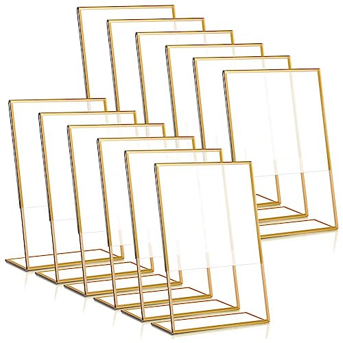 Dasing 12 StüCk Acryl-Schilderhalter mit Goldenem Rahmen, Hochzeits-Tischnummernhalter, SchräGer Doppelseitiger MenüStäNder, 4 X 6 Vertikal von Dasing