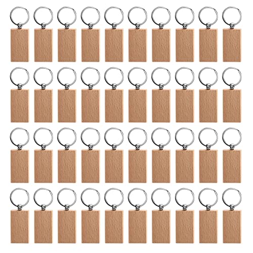 Dasing 40 StüCk Schlüsselanhänger Leer Rechteck SchlüSselanhäNger Diy SchlüSselanhäNger SchlüSsel AnhäNger KöNnen Diy Geschenke Gravieren von Dasing