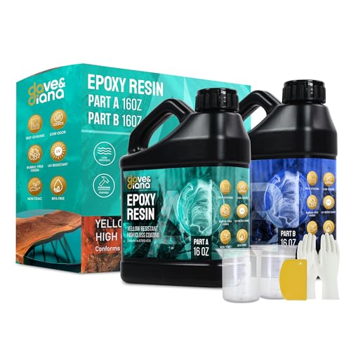 Dave & Diana Kristallklares Epoxidharz, 473 ml, enthält je 473 ml Harz A und Härter B, Anti-Vergilbung, verschleißfest, Hochglanz, blasenfreies Gießen für Handwerk, Holzarbeiten und Formen von Dave & Diana