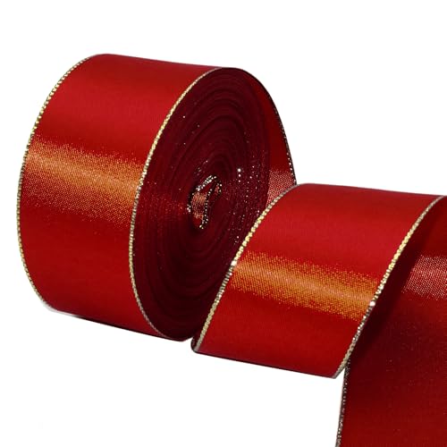 David accessories Satinband mit goldenen Kanten, 3,8 cm breit, 20 Meter, goldene Bordüre, Stoffbänder für Geschenkverpackungen, Bastelarbeiten, Weihnachtsdekoration, Kranz, Schleifen, Einladungen, Rot David accessories Satinband mit goldenen Kanten, 3,8 cm breit, 20 Meter, goldene Bordüre, Stoffbänder für Geschenkverpackungen, Bastelarbeiten, Weihnachtsdekoration, Kranz, Schleifen, Einladungen, Rot von David accessories
