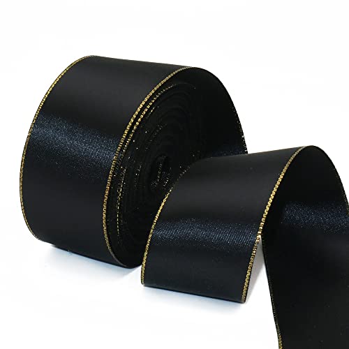 David accessories Schwarzes Satinband mit goldenen Kanten, 3,8 cm breit, 20 m, goldene Bordüre, Stoffbänder für Geschenkverpackungen, DIY, Basteln, Weihnachtsdekoration, Kranz, Schleifen, Einladungen (schwarz) David accessories Schwarzes Satinband mit goldenen Kanten, 3,8 cm breit, 20 m, goldene Bordüre, Stoffbänder für Geschenkverpackungen, DIY, Basteln, Weihnachtsdekoration, Kranz, Schleifen, Einladungen (schwarz) von David accessories