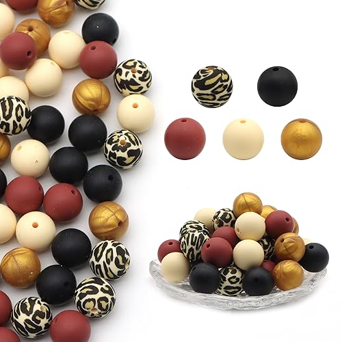 David Accessories Silikonperlen, 15 mm, runde Perlen für Schlüsselanhänger, Stifte, Schlüsselbänder, Armbänder, Halsketten, Schmuckherstellung, Basteln, 50 Stück (T) von David accessories