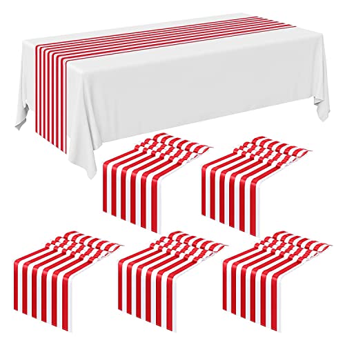 Daweglop 6 Stück gestreift Hochzeitstisch Polyester Tisch Rot Weiß gestreift Design Tischdecke 12 x 108 von Daweglop