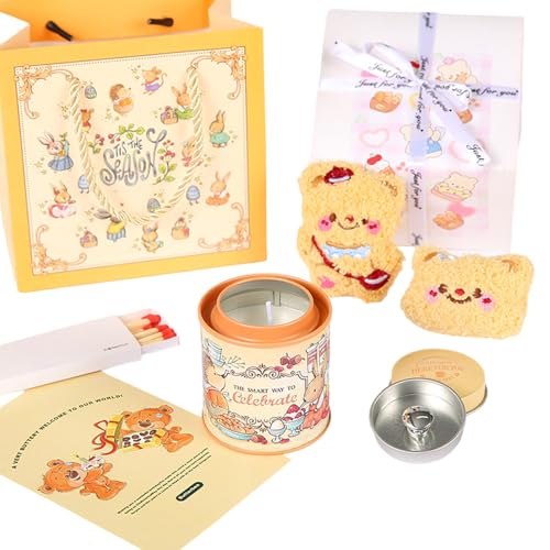 Dawutocap Duftkerze mit Cartoon Plüsch Bär Puppen Brosche Pin und Grußkarte Set Box für Hochzeit Geburtstag von Dawutocap