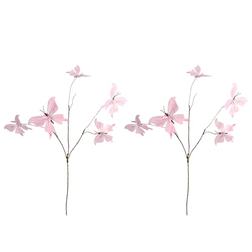 Dawutocap Kunstblumenstiele mit 5 Schmetterlingsblüten, Hochzeitsempfang, Dekoration, Zweig, 70 cm Länge, Kunstblumenstiele für Vasendekoration, 2 Stück von Dawutocap