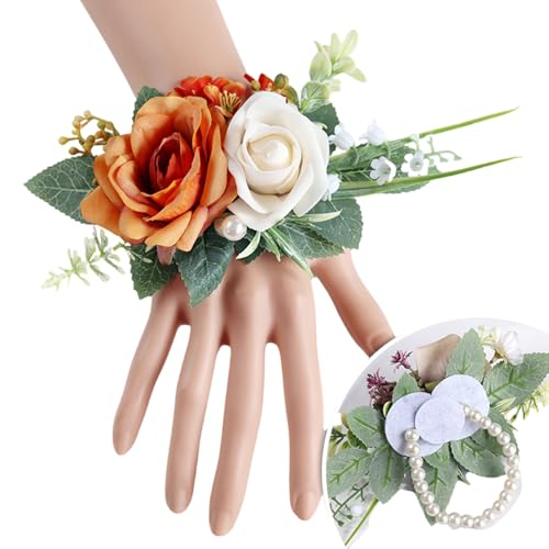 Dawutocap Realistische Rosen-Boutonniere Hochzeits-Korsage, handgefertigt, für das Handgelenk, optional für Hochzeiten, Dekoration, in weicher Farbe von Dawutocap