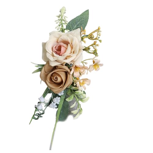 Dawutocap Realistische Rosen-Boutonniere Hochzeits-Korsage, handgefertigt, für das Handgelenk, optional für Hochzeiten, Dekoration, in weicher Farbe von Dawutocap